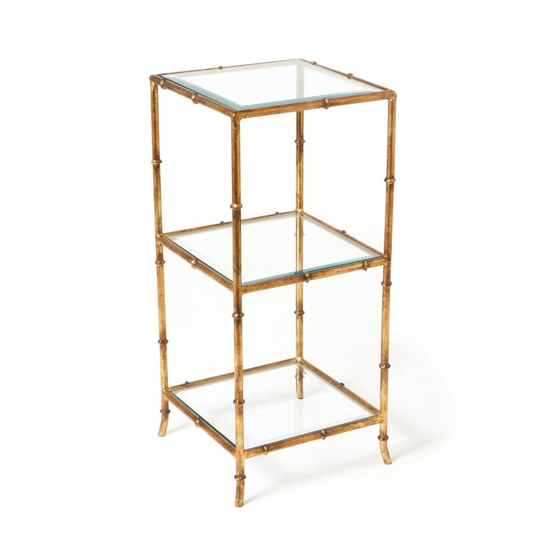 Etagere Side Table: Antique Gold Faux Bamboo Detail Flared Feet Plant Stand