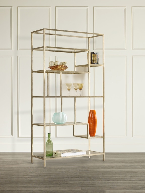 Etagere: Warm Silver Metallic Asymmetrical Tiered Architectural Shelving
