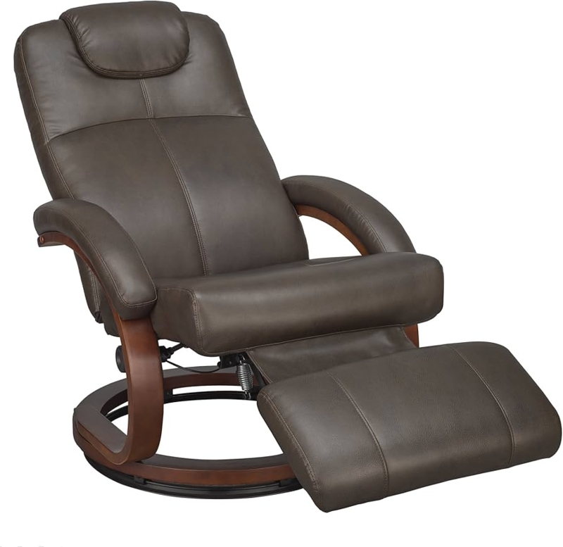 Euro Recliner Chestnut Brown Pop Out Footrest Curved Wooden Arms