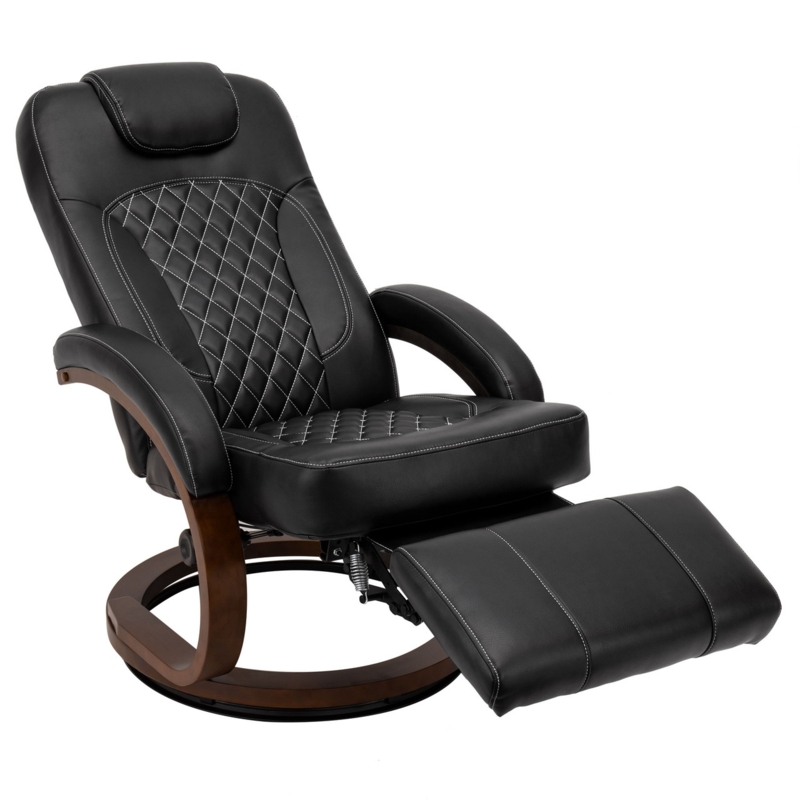 Euro Swivel Recliner Obsidian Black Contrast Stitching Footrest