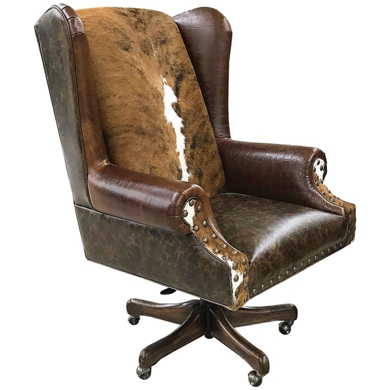 Executive Chair Cowhide Back Croc Embossed Texture Wingback Western