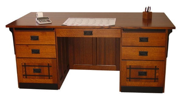 Executive Desk Featuring Lattice Detailing and Seven Drawers