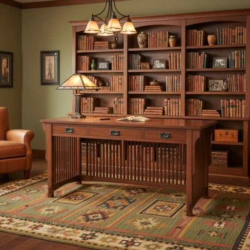 Executive Desk Featuring Vertical Spindle Base and Three Drawers