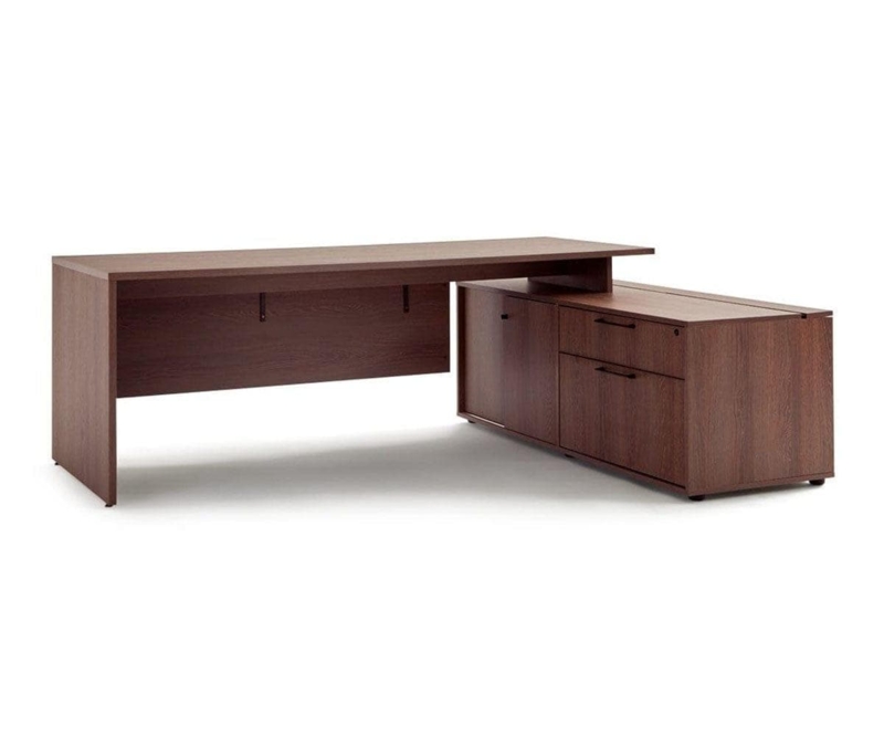 Executive Desk in Cool Brown with Slim Black Pulls and L-Shaped Return