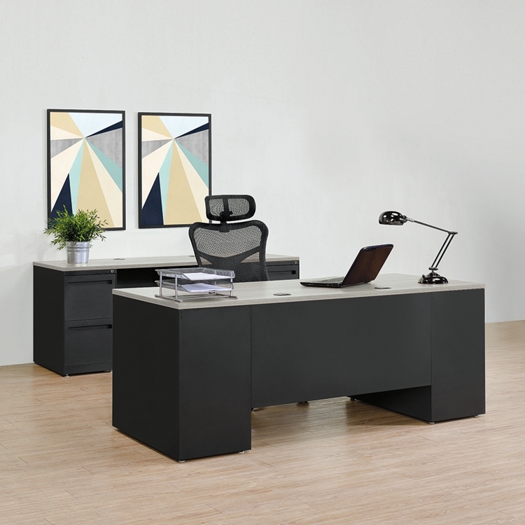 Executive Desk Set Matte Black Light Grey Dual Tone Modern Industrial