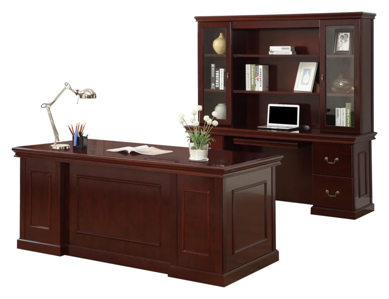 Executive Desk Set Royal Cherry High Gloss Recessed Paneling