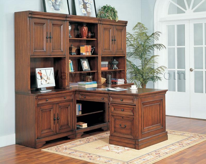 Executive Desk Set Warm Cherry Satin Modular L-Shaped Hutch