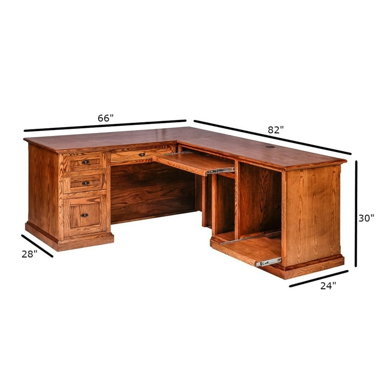 Executive Desk with Keyboard Tray and Slide-Out Shelf in Honey Brown Oak
