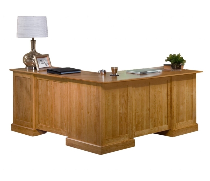 Executive Desk with Recessed Panels and Base Molding in Honey Oak Finish