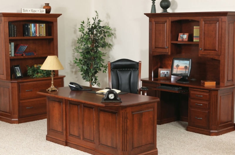 Executive Office Set Reddish Brown Nailhead Trim Hutch