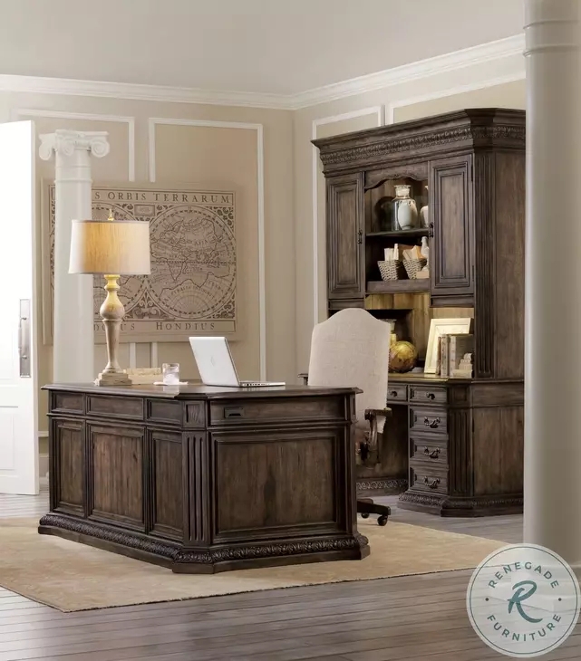Executive Office Set Rustic Walnut Distressed Carved Base Molding