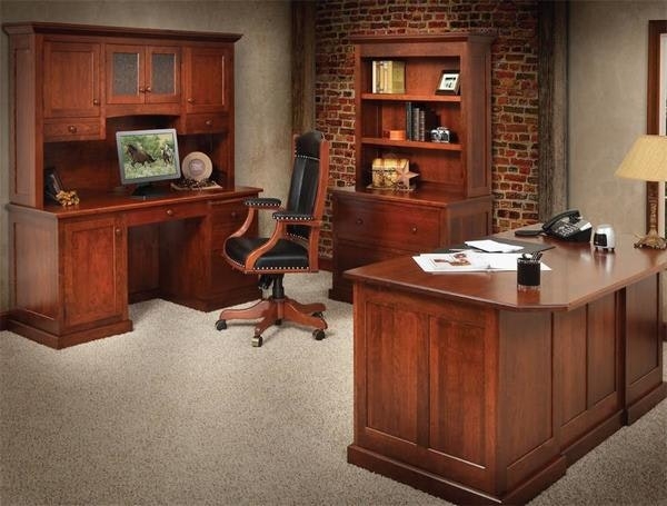 Executive Office Set Warm Cherry Desk Hutch Rolling Casters Chair