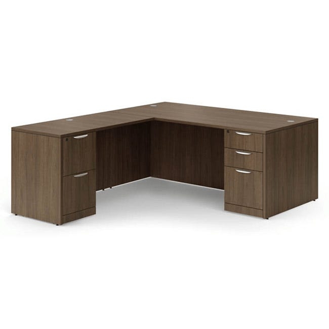 Executive Workstation: Asymmetric Drawer Layout, Dark Wood Finish