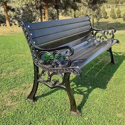 Exposed Bolts Garden Bench Cast Iron Black Slat Seat