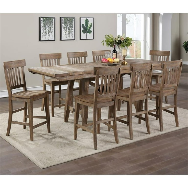 Extendable Counter Height Set Nine Piece Distressed Light Brown