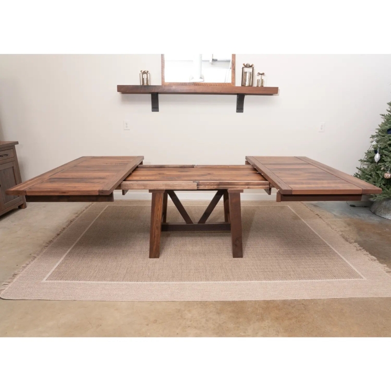 Extendable Dining Table Reclaimed Wood X Brace Trestle Breadboard Rustic