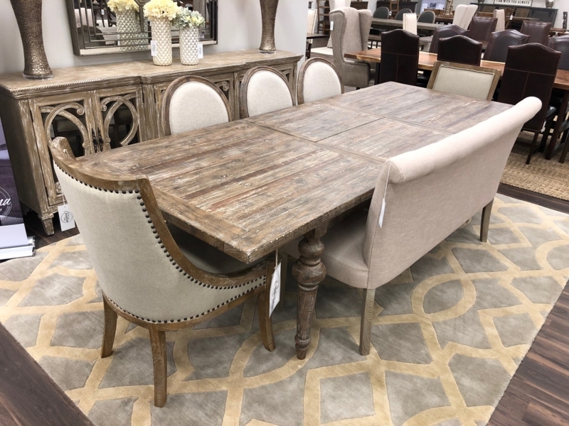 Extension Dining Table Distressed Sandstone Finish Rustic Baluster Legs
