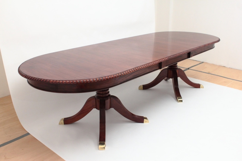 Extension Dining Table Regency Style Twin Pedestal Base Brass Caps Oval