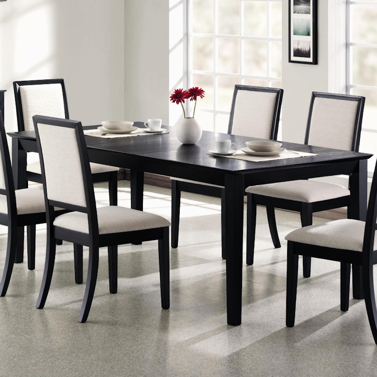Extension Dining Table Satin Black Finish Tapered Legs Contemporary Leaf
