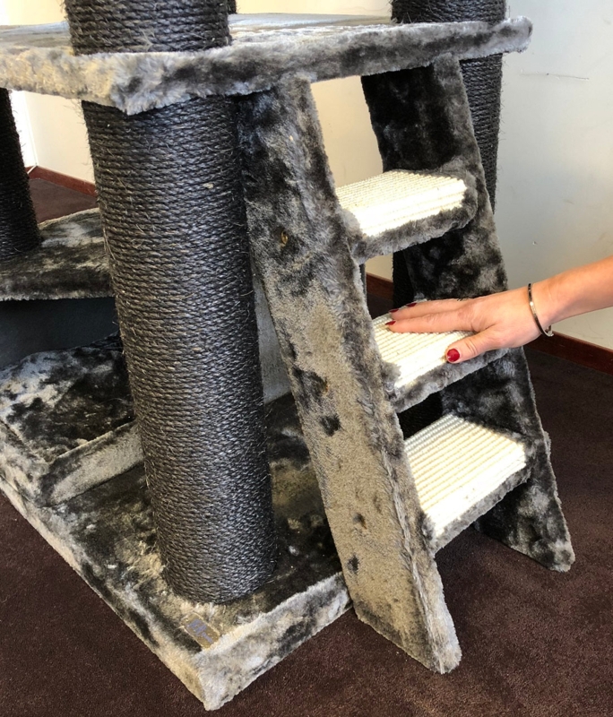 Extra Large Cat Tree Three Step Ladder Black Sisal Grey Plush
