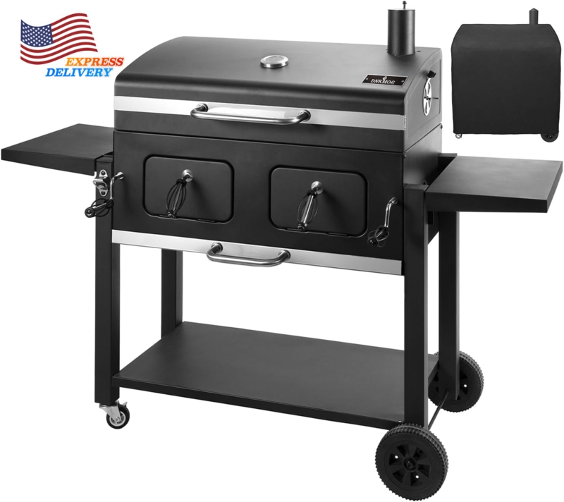 Extra Large Charcoal Grill with Dual Adjustable Trays and Smoke Stack