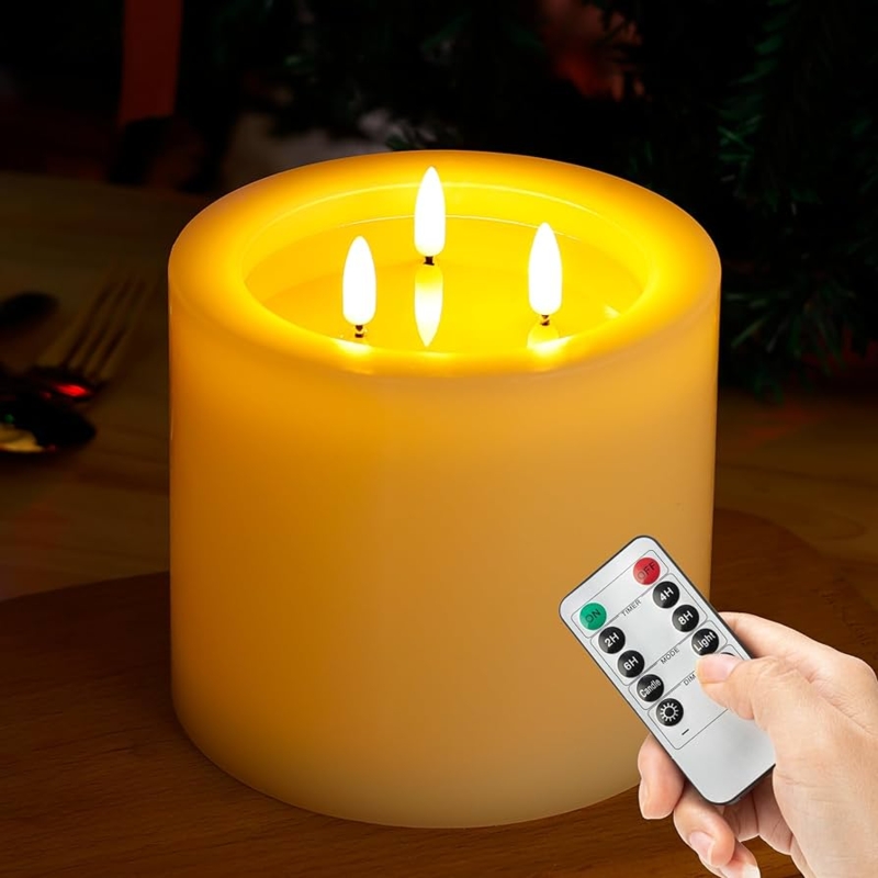 Extra Large Flameless Candle Recessed Top, Three-Wick Design, Ivory