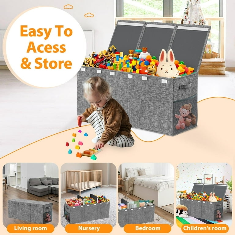 Extra Large Toy Chest Heather Grey Triple Compartment Side Mesh