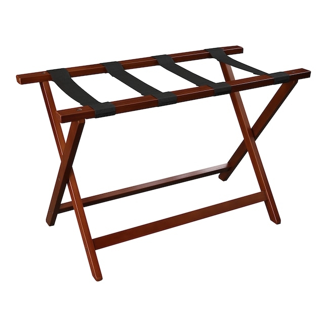 Extra Wide Heavy Duty Walnut Luggage Rack with Black Webbing Straps