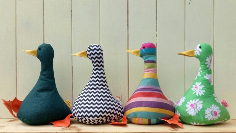 Fabric Doorstop Bird Shape Mixed Patterns Weighted Base Whimsical