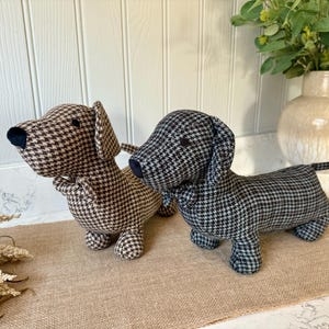 Fabric Doorstop in Houndstooth Pattern with Bow Tie Detail