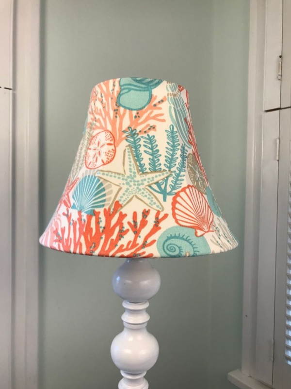 Fabric Shade Coral Pattern Starfish Motif Tapered Coastal Lighting
