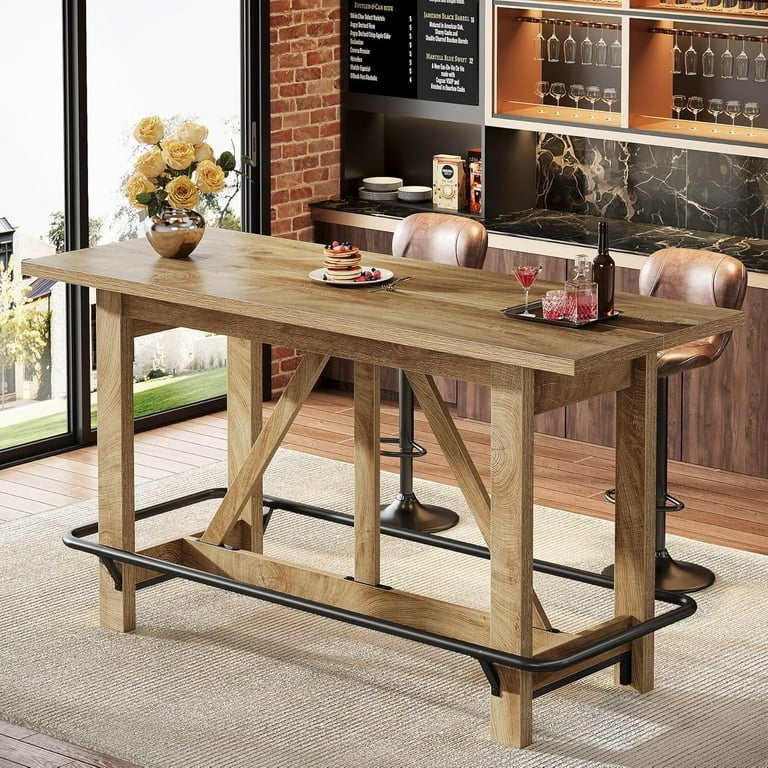 Farmhouse Bar Table, Trestle Base with Wrap Around Footrest