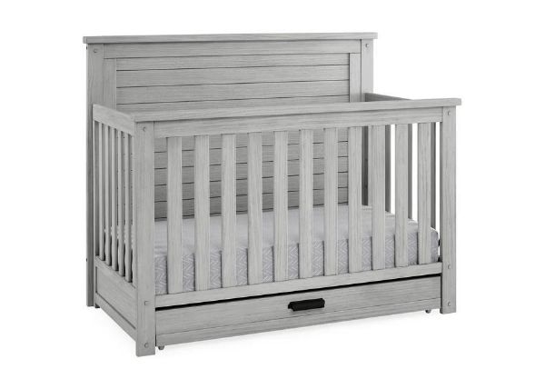 Farmhouse Crib in Rustic Mist with Black Hardware Storage