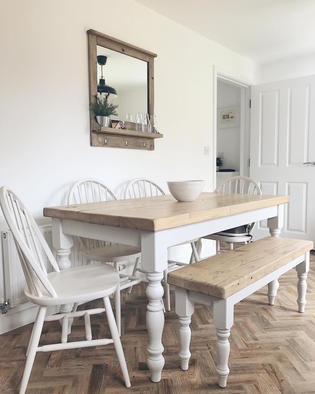 Farmhouse Dining Table Set Chunky Turned Legs Spindle Back Chairs