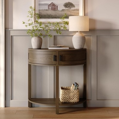 Farmhouse Entry Table in Chestnut Brown with Two Storage Drawers