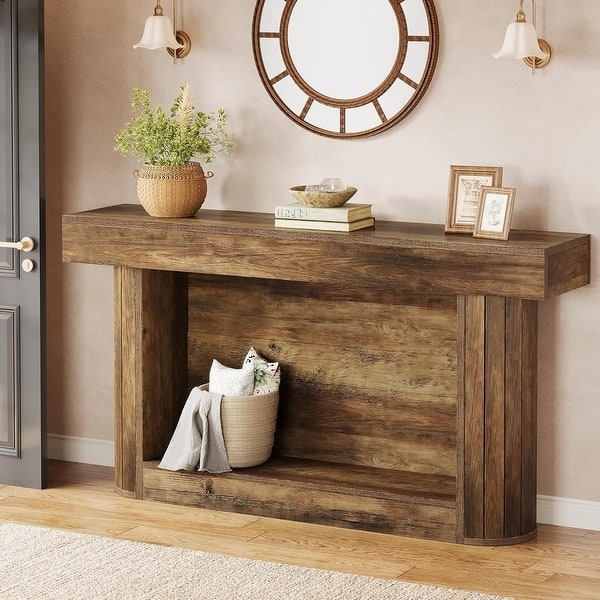 Farmhouse Entryway Mantel Table featuring Thick Apron and Rounded Edges