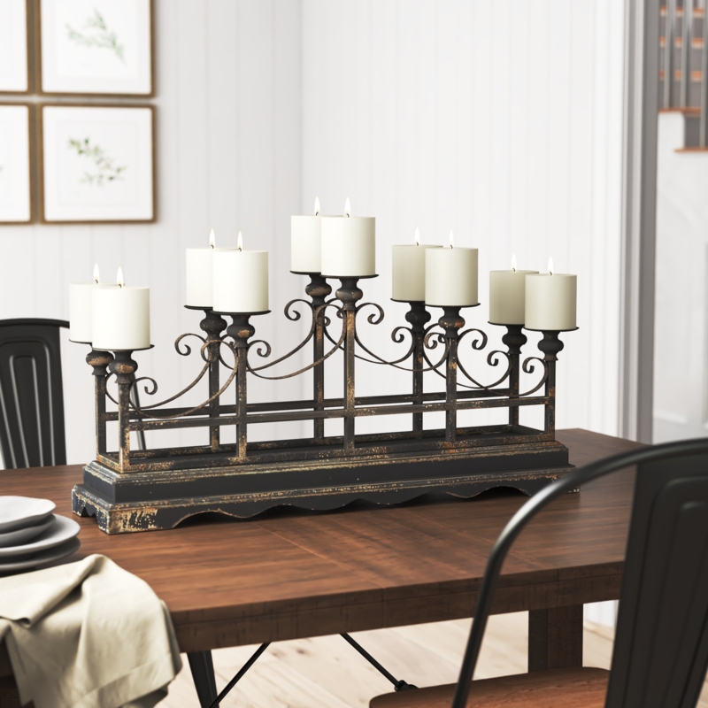Farmhouse Iron Candelabra with Ten Tiered Pillar Candle Holders