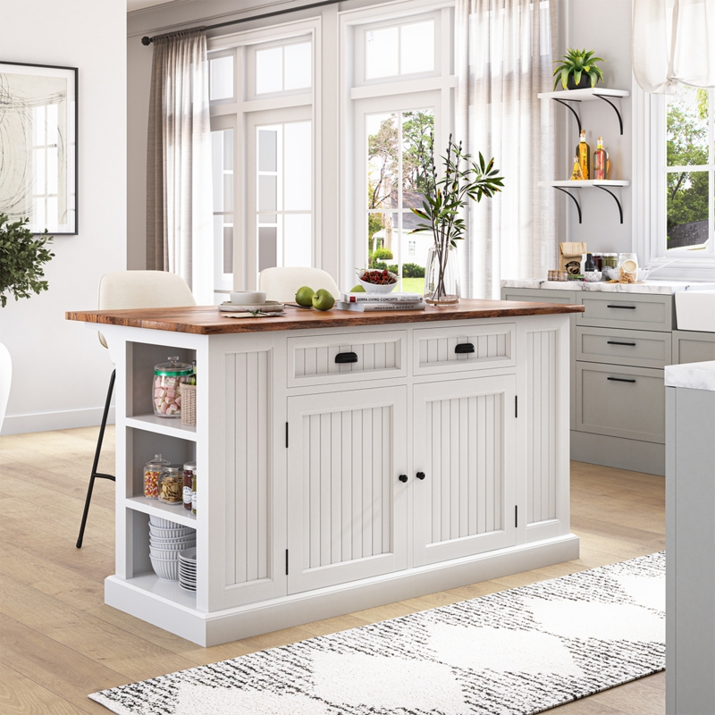 Farmhouse Kitchen Island Beadboard Doors Drop Leaf