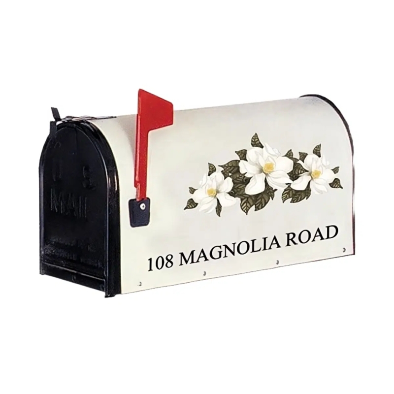 Farmhouse Post Mount Mailbox with Magnolia Floral Motif Design