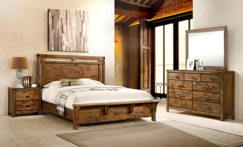 Farmhouse Style Bedroom Furniture Set featuring a Nine Drawer Dresser