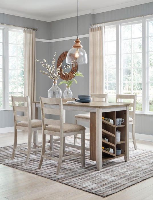 Farmhouse Table with Wine Rack Counter Height Two Tone Finish
