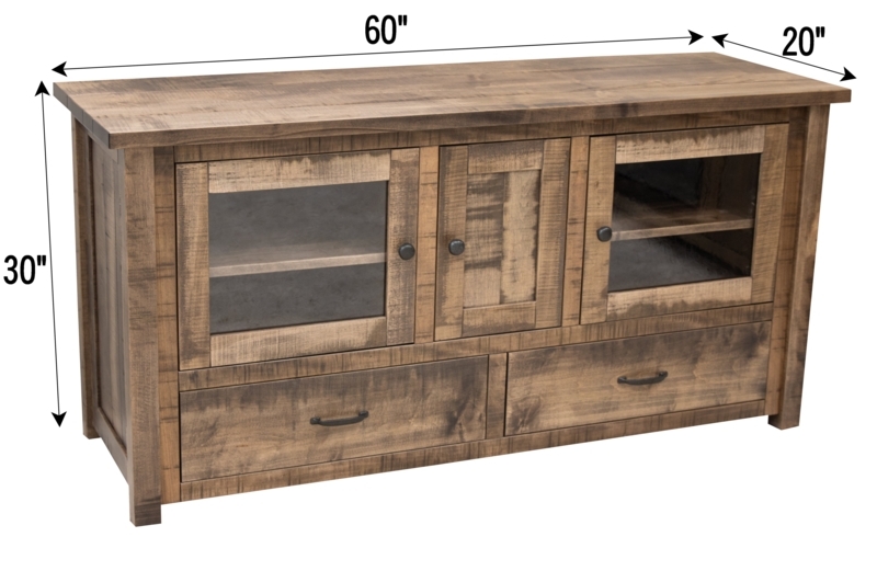 Farmhouse TV Stand 60 Inch Profile Cocoa Light Finish Glass Fronts