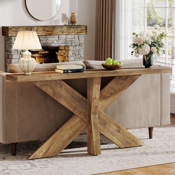 Farmhouse X-Base Sofa Table with Extra Long Top and Thick Profile