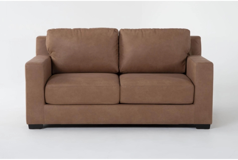 Faux Leather Sleeper Loveseat in Saddle Brown with Track Arms
