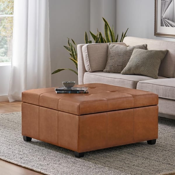 Faux Leather Storage Ottoman Tufted Top Square Cocktail Block Feet