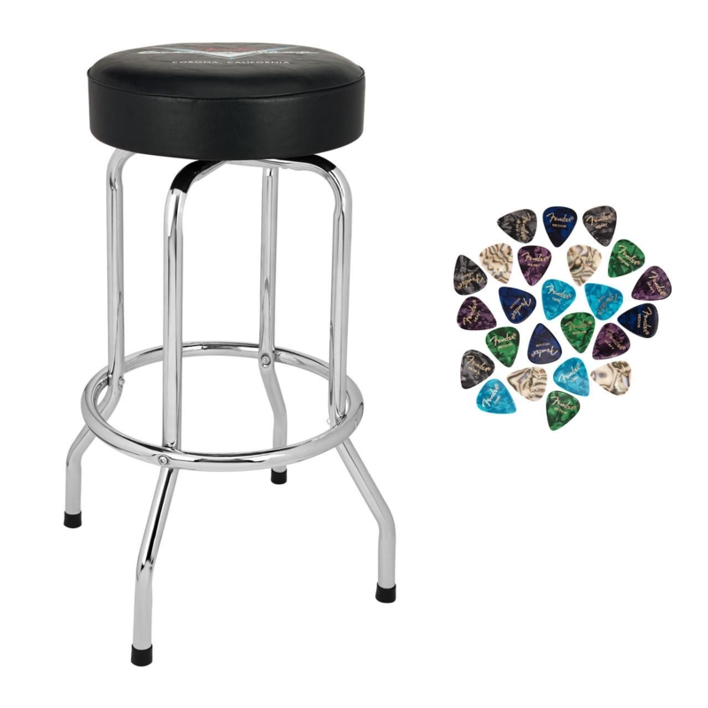 Fender Custom Shop Barstool, Branded Graphic Seat, Chrome Frame