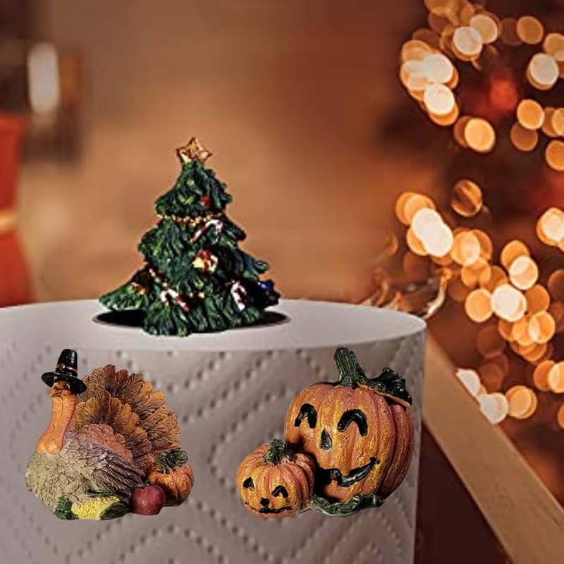 Festive Paper Towel Holder with Interchangeable Sculpted Holiday Tops