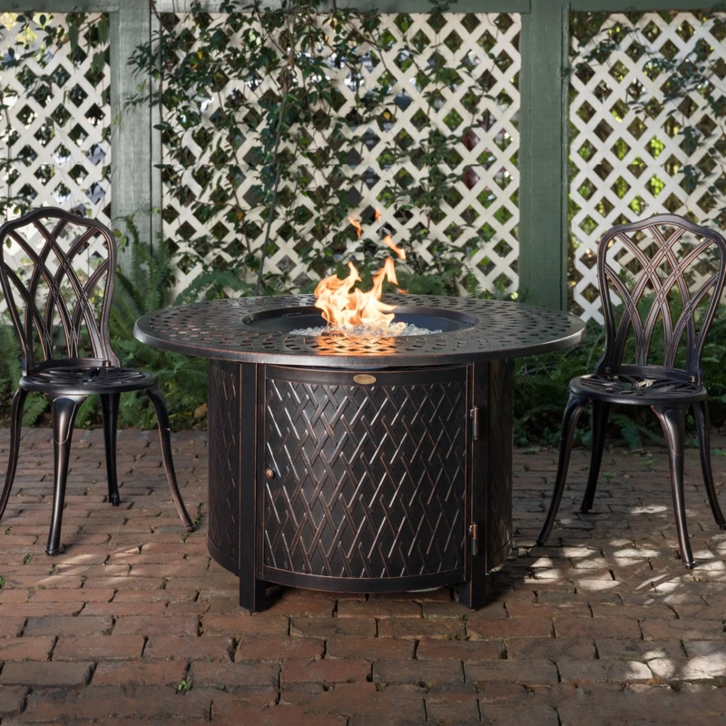Fire Pit Table Basket Weave Pattern Antique Bronze Round Top