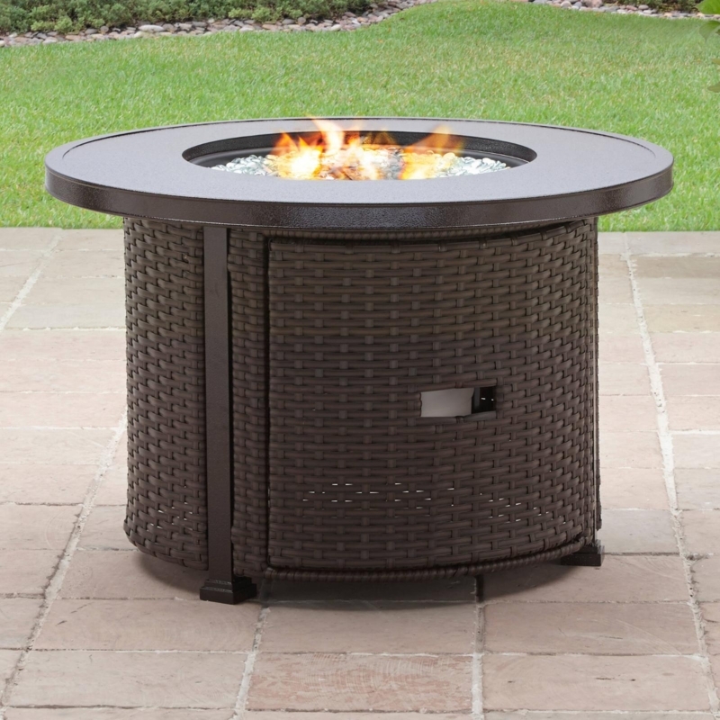 Fire Pit Table Bronze Rim Woven Texture Circular Silhouette