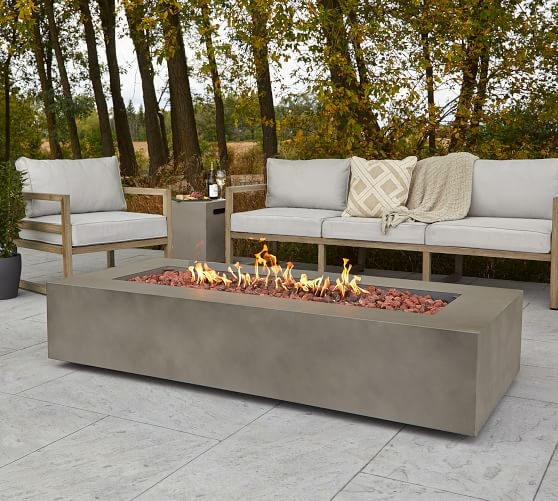 Fire Pit Table Monolithic Base Mist Gray Lava Rocks Modern